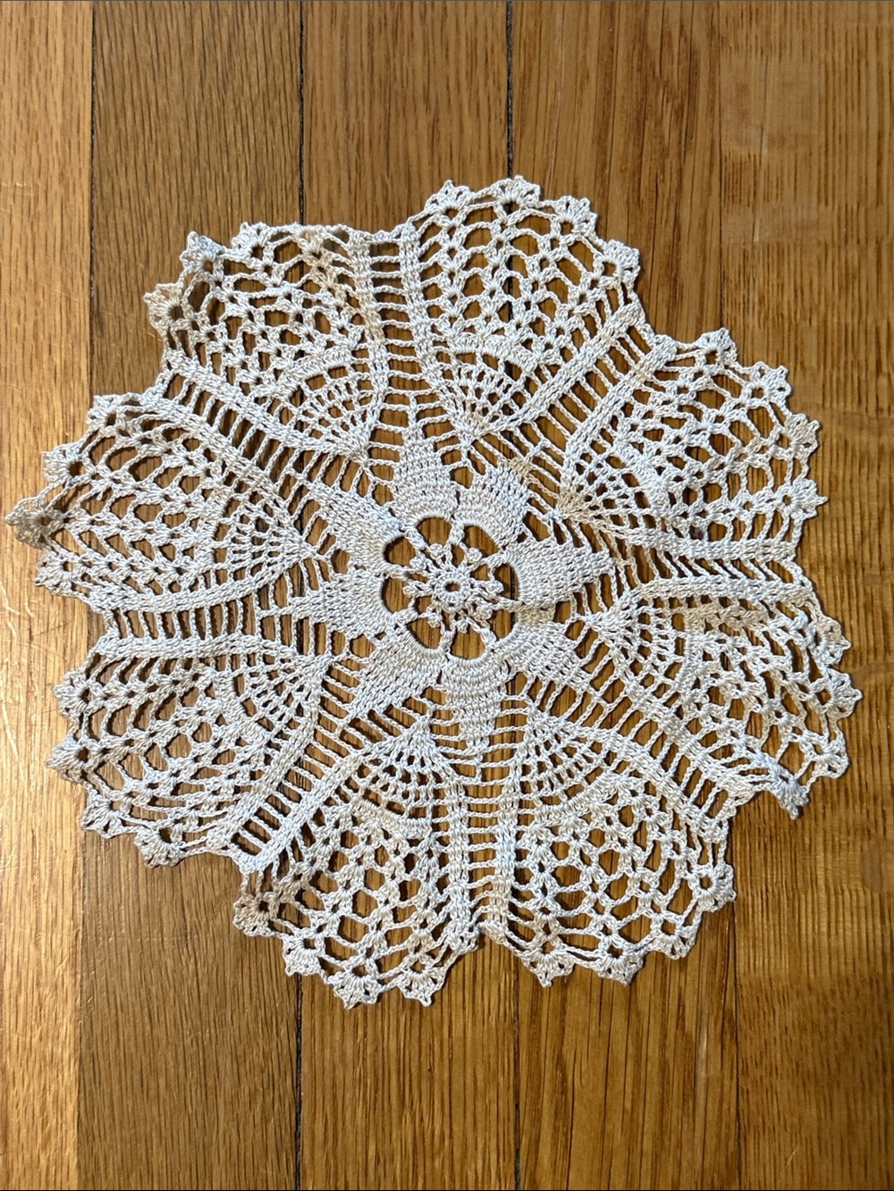 Vintage Handmade Crochet Knitted Beige Table Linen Doily